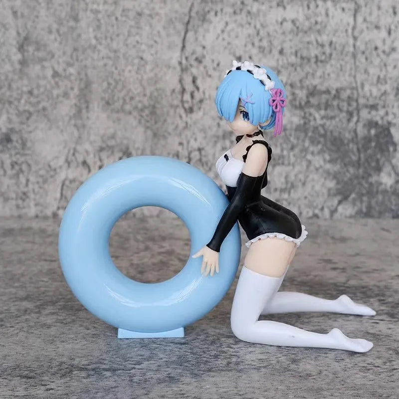 13CM Anime Life In Another World From Scratch Rem Figure White Shirt Sitting Position Anime Model Toys Gift Doll Collection PVC