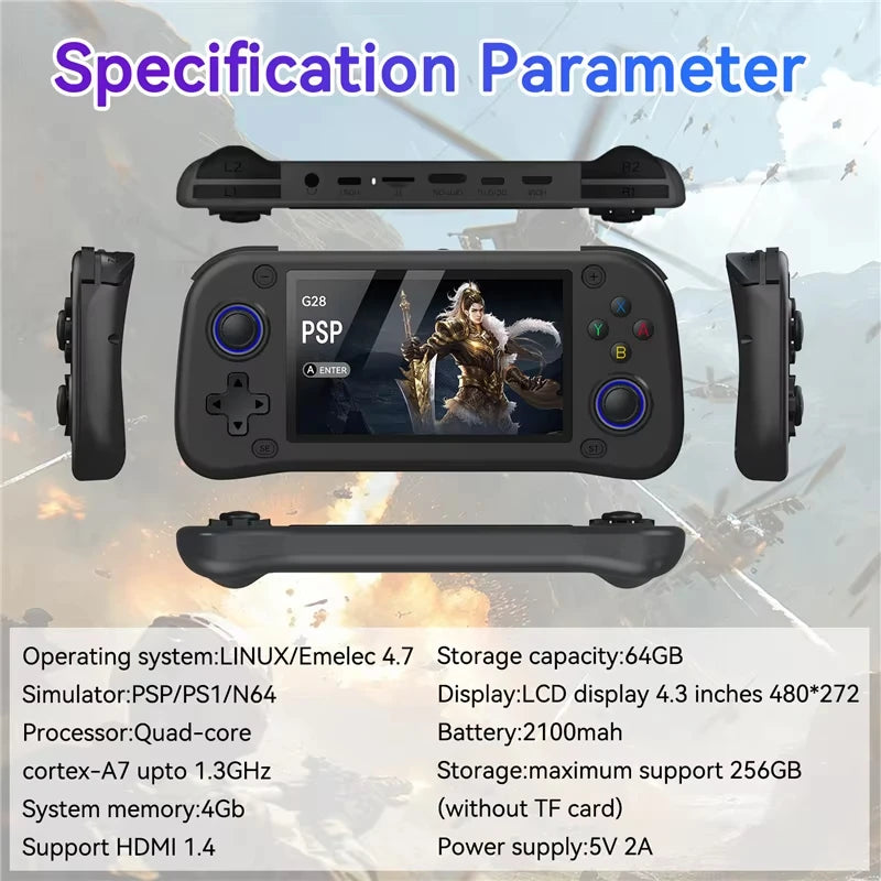 NEW G28 Retro Handheld Game Console Joystick 4.3 Inch HD IPS Screen Portable Pocket Video Player R36s 64GB 128GB Games Kid Gift