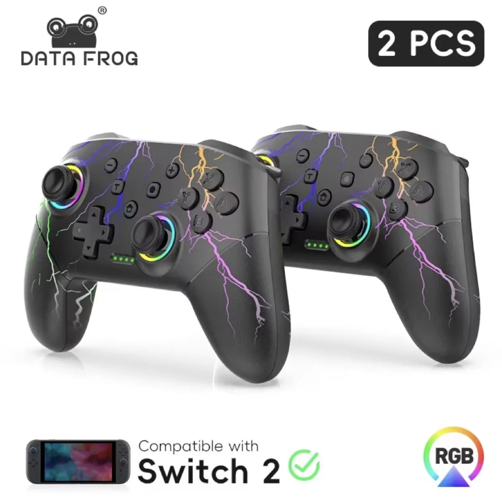 DATA FROG 2 Pack Wireless Pro Controller Gamepad for PC/Switch 2/Switch Lite/Switch Oled Dual Vibration Ergonomic Game Joystick