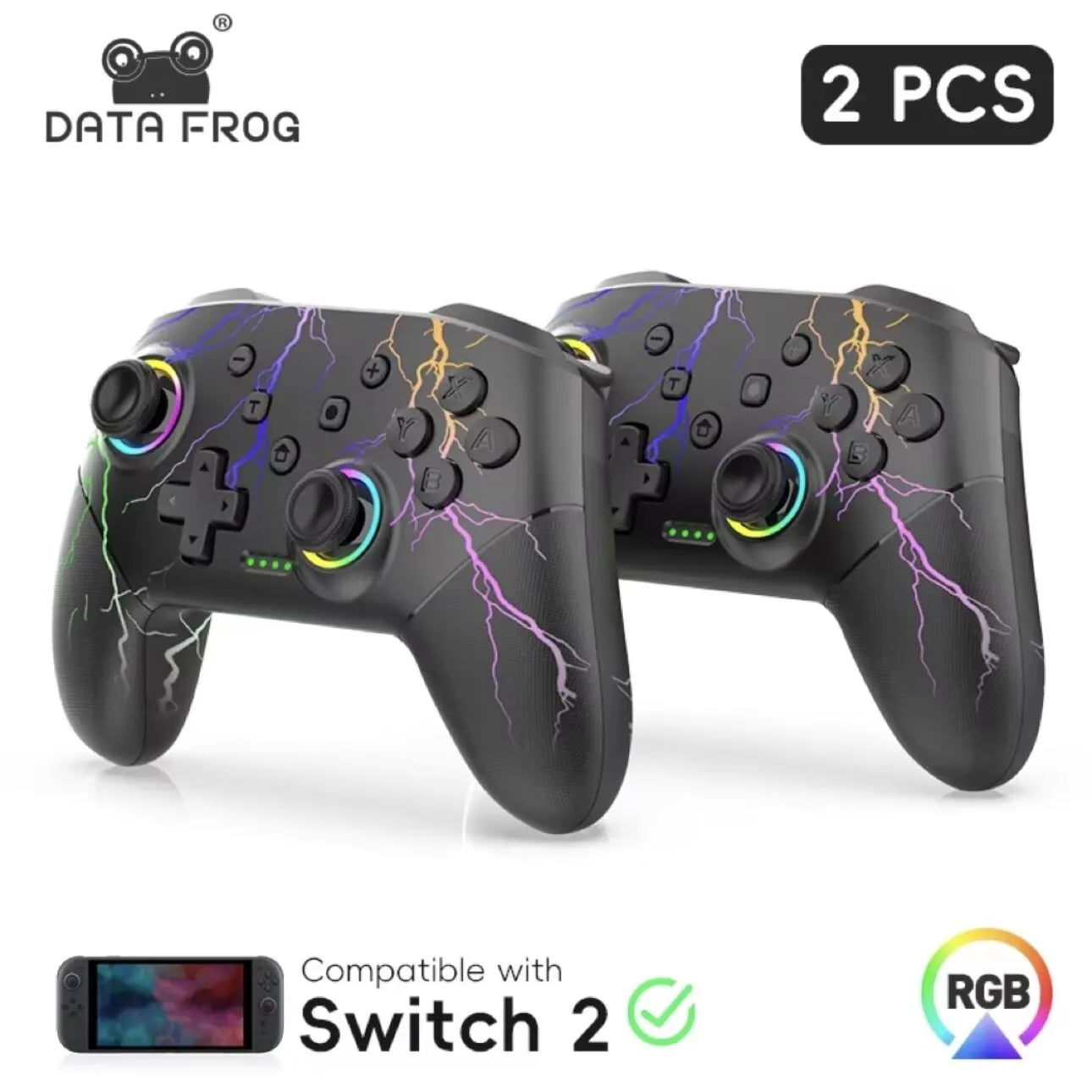 DATA FROG 2 Pack Wireless Pro Controller Gamepad for PC/Switch 2/Switch Lite/Switch Oled Dual Vibration Ergonomic Game Joystick