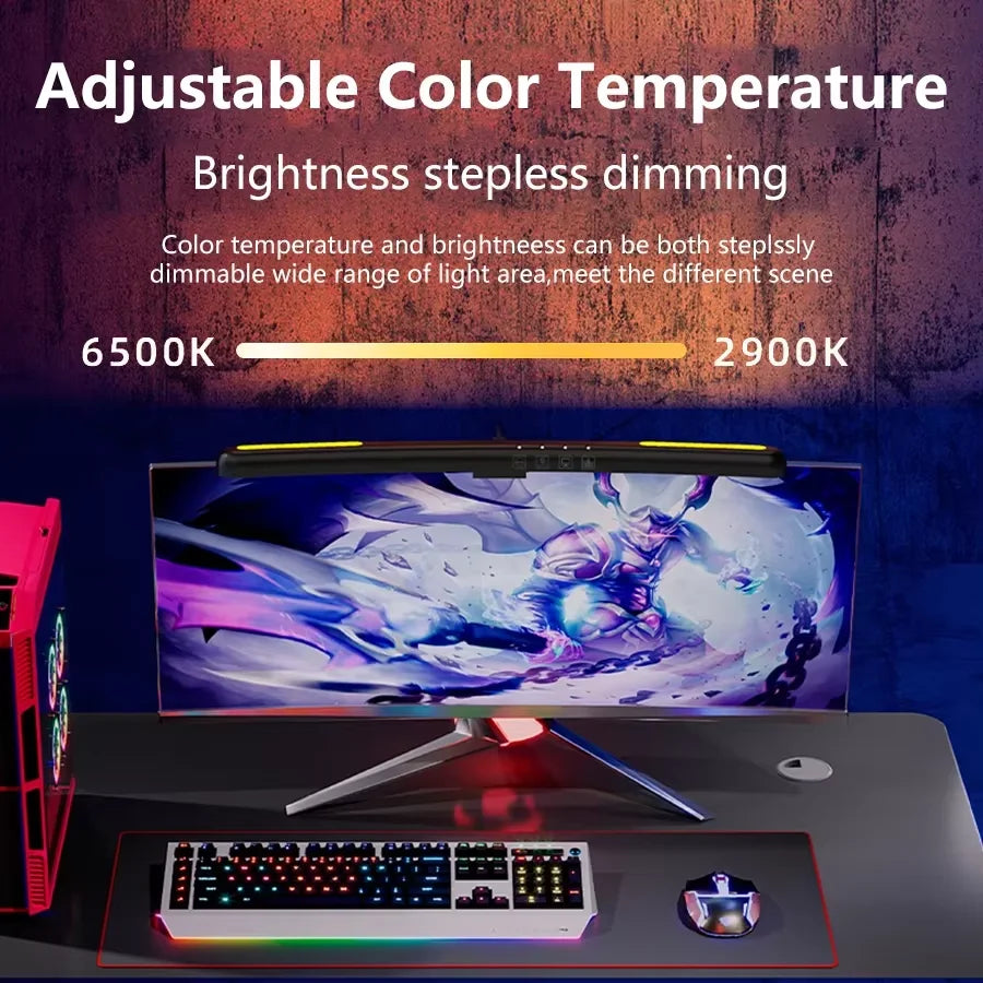 LED Curved Screen Monitor Light 40cm Screen Hanging Lights Desk Lamp for Work Study RGB Gaming Room Background Atmosphere Lights