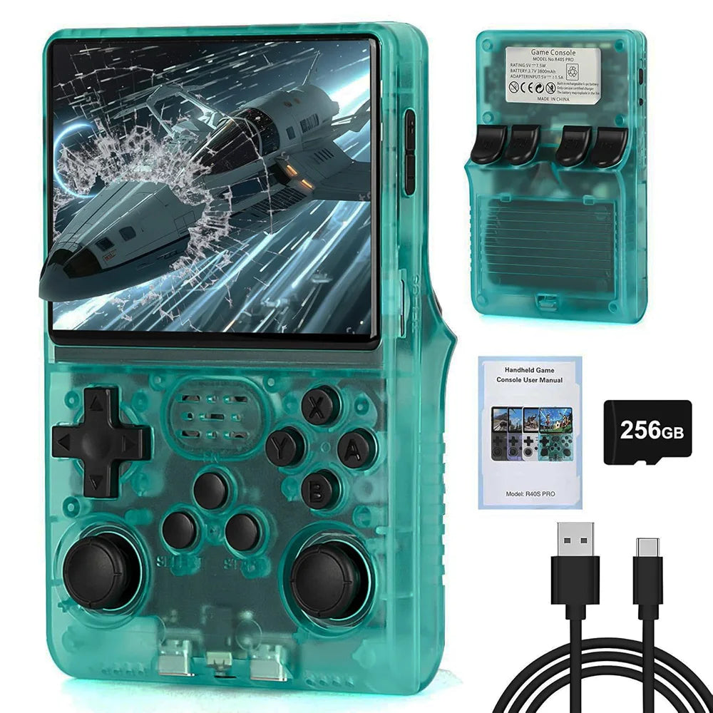 R40s Pro Handheld Retro Gaming Console 3.5-Inch IPS Screen Pocket Game Player 256GB Built-in 30000 Retro Games for Xmas gift