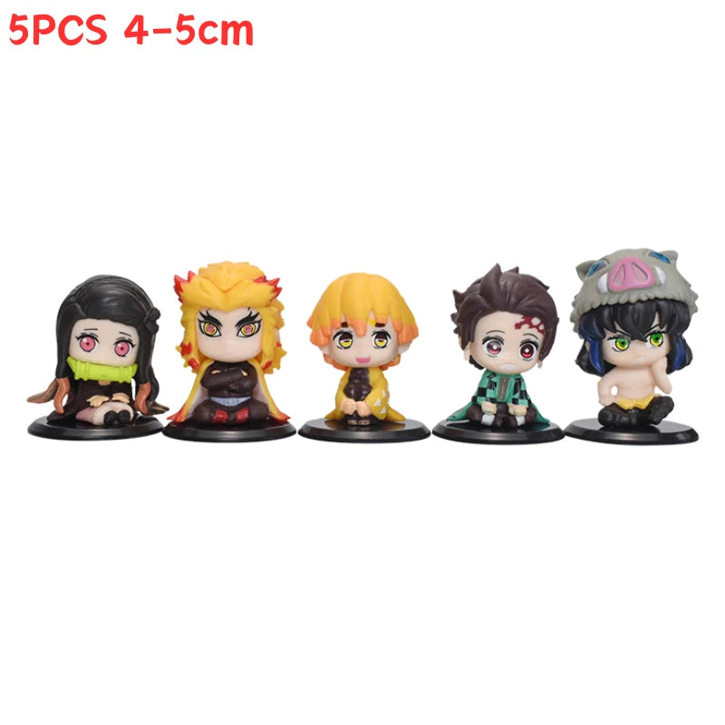 5Pcs/Set Demon Slayer Q Version Sitting Figure Toy Anime Kimetsu no Yaiba Tanjiro Nidouzi Inosuke Zenizu PVD Figurine Model Doll
