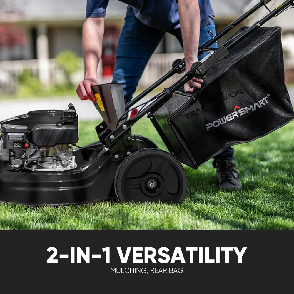 Self Propelled Gas Lawn Mower 22-inch with 170cc 4-Cycle OHV Engine, RWD Single-Speed 2-in-1 Mulch and Bagger