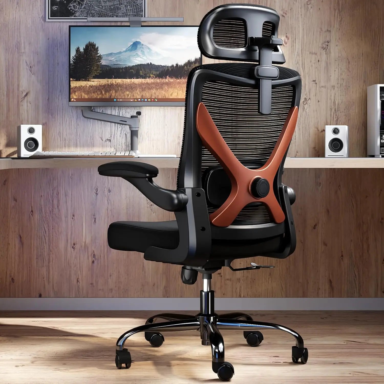 Ergonomischer Bürostuhl – X-förmiger Computer-Schreibtischstuhl, bequem, Gaming-Stuhl, Bürostuhl mit Lendenwirbelstütze, Netz-Bürostühle