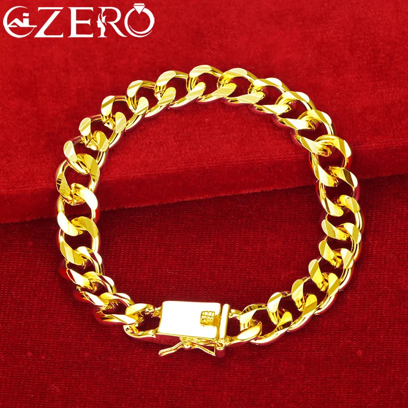 ALIZERO 18K Gold 10mm Kette Armband Für Mann Frau Mode Charms Hochzeit Engagement Party Schmuck Großhandel