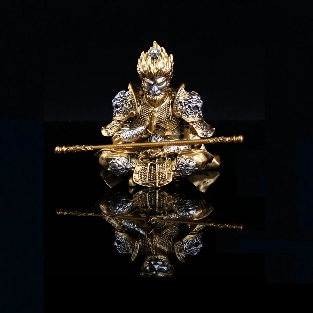 Vibrant Monkey King Figurine - 1 Set Hand-Painted Plastic Car Dashboard Ornament with Golden Hooped Staff
