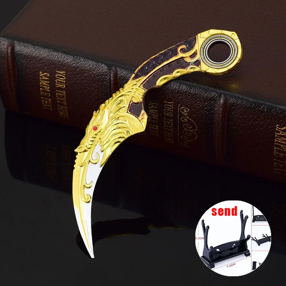 6,7 Zoll chinesischer Drache Karambit Metall Dark Moon Double Thorn Modell Spiel Leben und Tod Peripheriegeräte Golden Dragon Claw Knife Toy