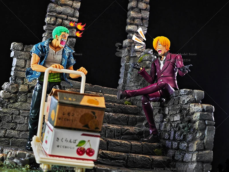 (Only T-shirt ) 1/12 Anime Boy Zoro Soldier Mini Blue Print T-shirt Top Clothes Accessory Toys For 6" Shf Man Figure Decoration