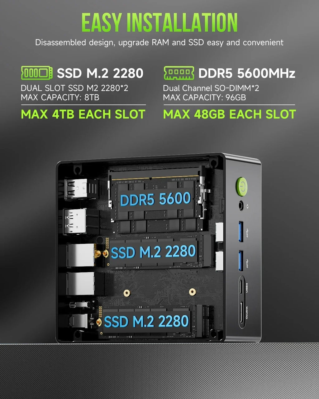 GMKtec K11 Mini PC， Ryzen 9 8945HS, Radeon 780M，Windows 11 Pro, 32GB DDR5，1TB SSD, WIFI6 BT5.2，High-Speed Gaming Desktop