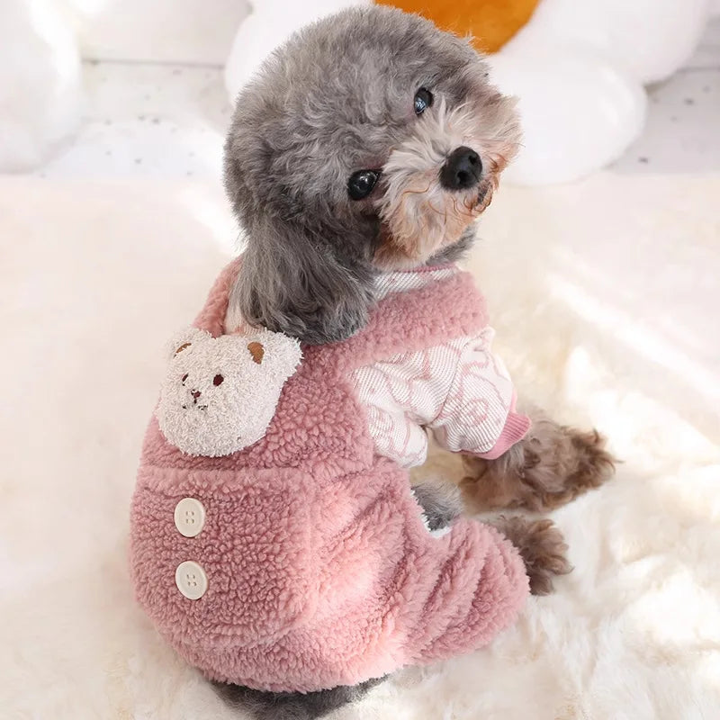 Autumn Winter Velvet Overalls Warm Teddy Bear Jumpsuit Cat Clothing Four Legged Pants Universal Thick Pet Clothing Puppy Clothes
