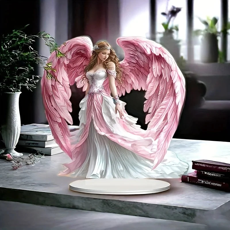 2D плоска бохемска акрилна статуетка на ангелски крила/пазител с основа/многофункционална декорация за настолни компютри