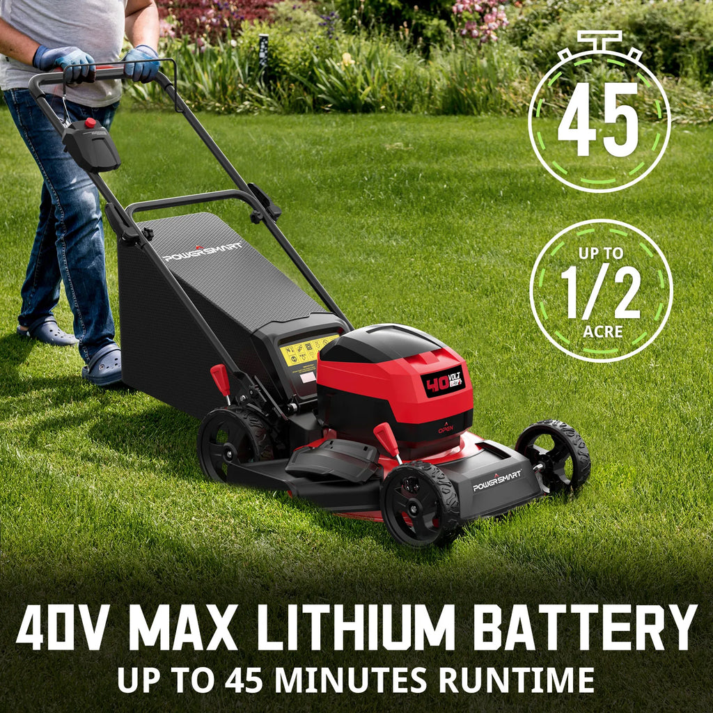 PowerSmart 40V 17" Cordless Lawn Mower, 3-in-1 Brushless Push Lawn Mower with 4.0Ah Battery & Charger