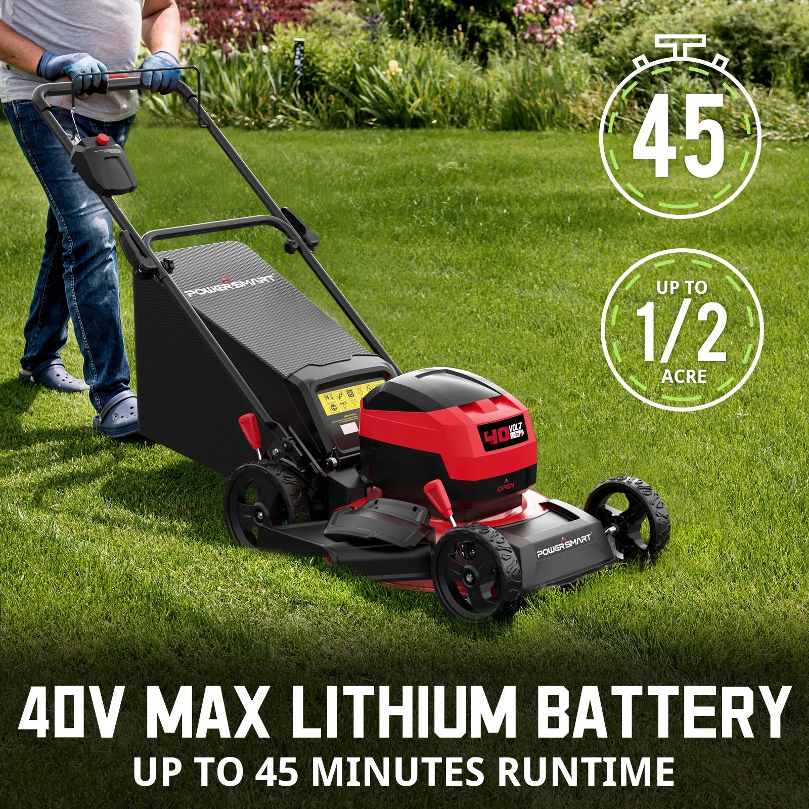 PowerSmart 40V 17" Cordless Lawn Mower, 3-in-1 Brushless Push Lawn Mower with 4.0Ah Battery & Charger