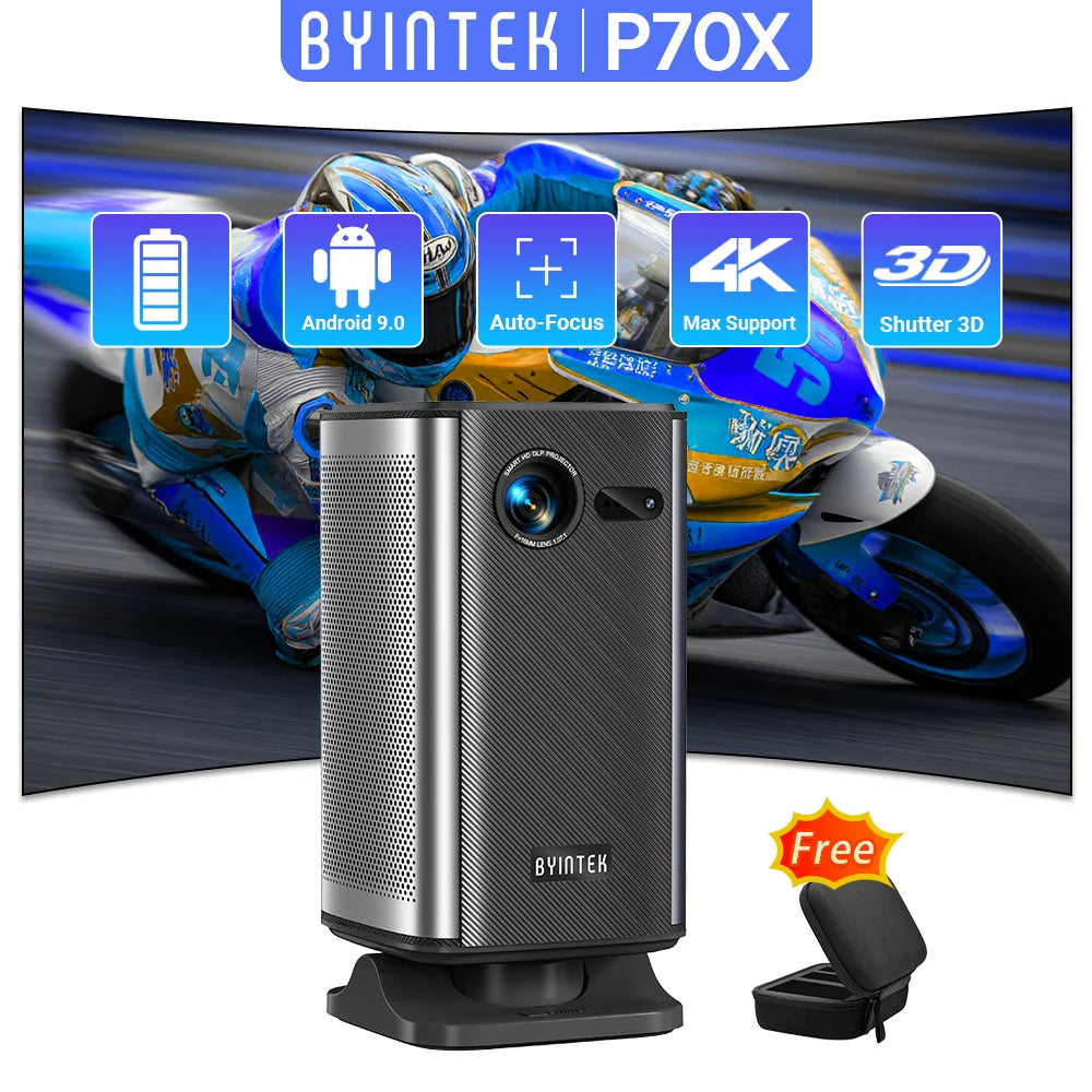 BYINTEK P70X Portable Mini Projector with Built-in Battery 4K Support 3D Wifi for Outdoor Movie Night Home Theater Projectors
