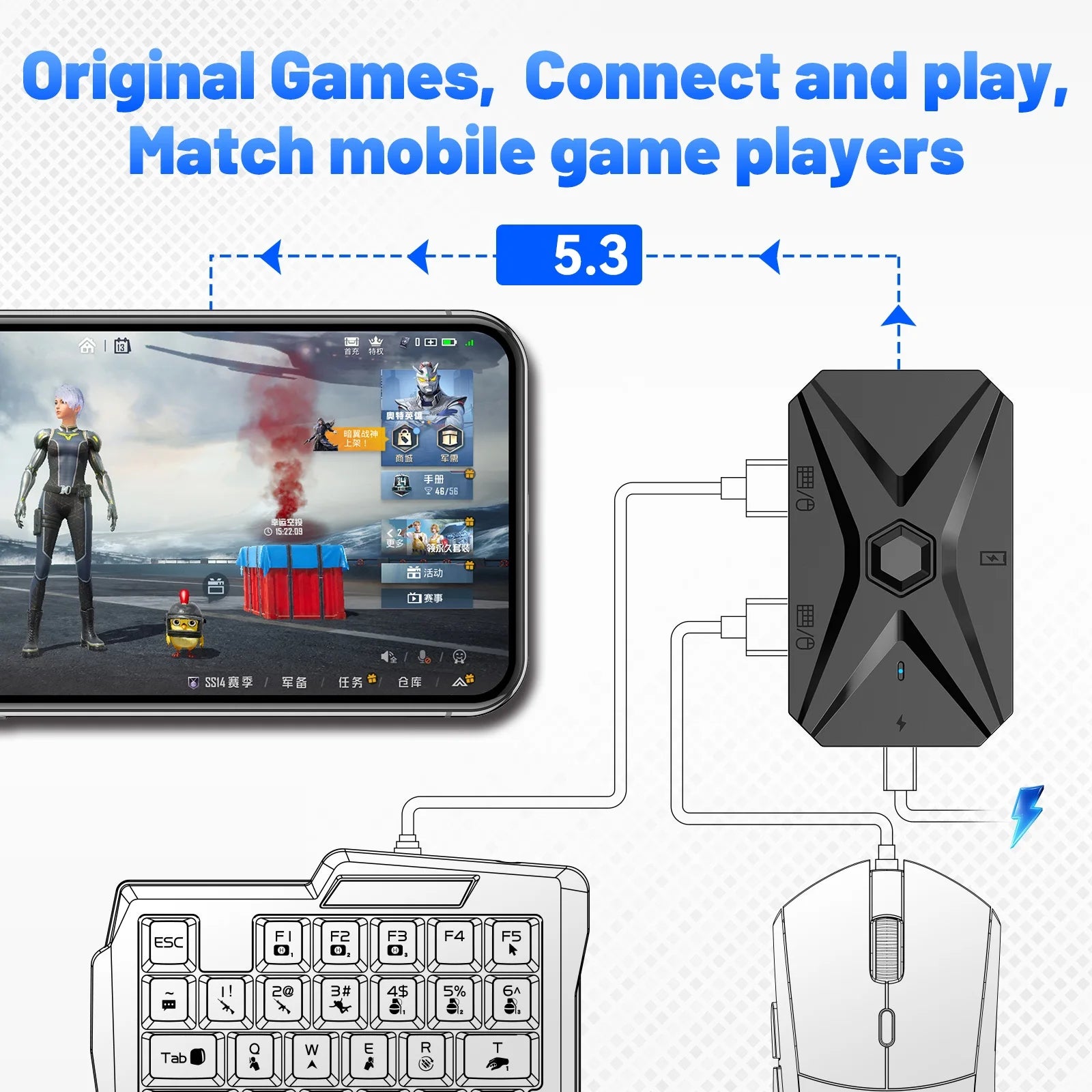 M1 Pro+ Keyboard & Mouse Mapper Converter Mobile Gaming Adapter for Esports Accessory for Android Phone/Tablet for PUBG