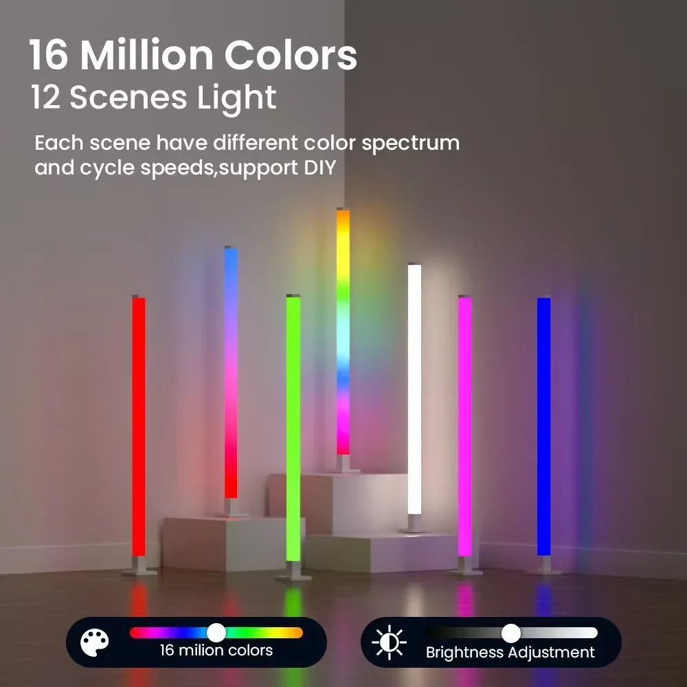 LED Floor Lamp RGBIC Corner Lamps with APP Remote Contorl Multicolour Music Sync Standing PVC Floor Light for LivingRoom Bedroom