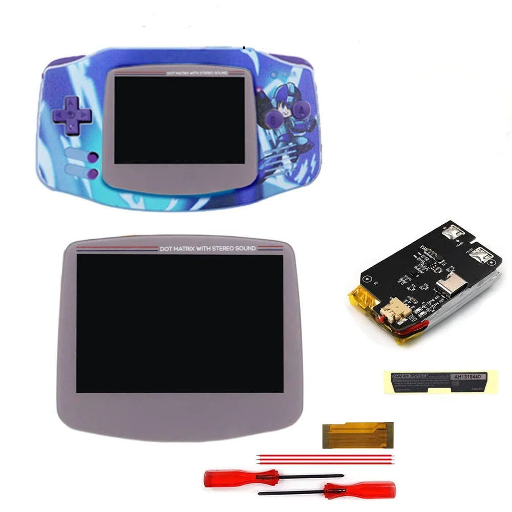 Hispeedido TYPE-C 1800 mah Battery Drop in 3.0" V5 Laminated LCD display For GBA IPS highlight screen  w/ UV housing Shell