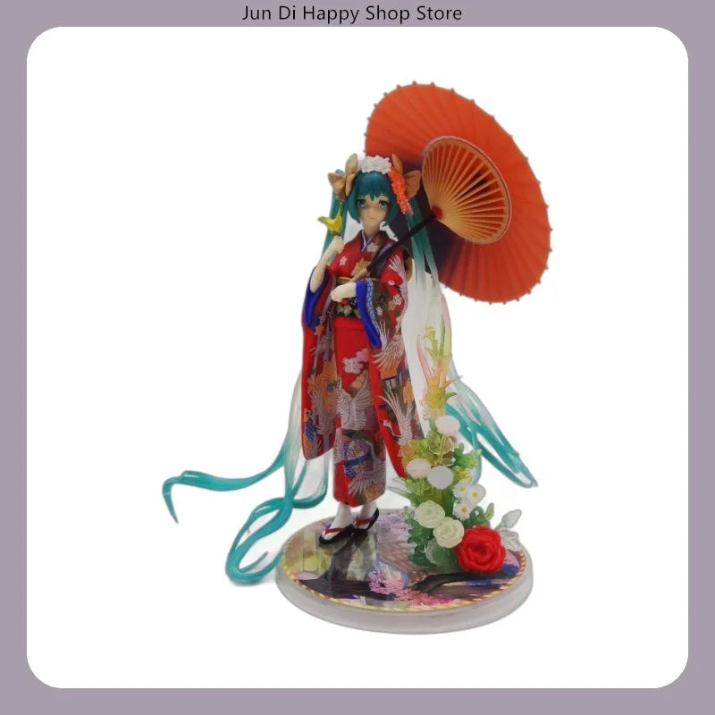 23cm Hatsune Miku Figure in Kimono with Umbrella - Beautiful Girl Model Statue for Desktop Decoration Boy's Collectible Toy Gift