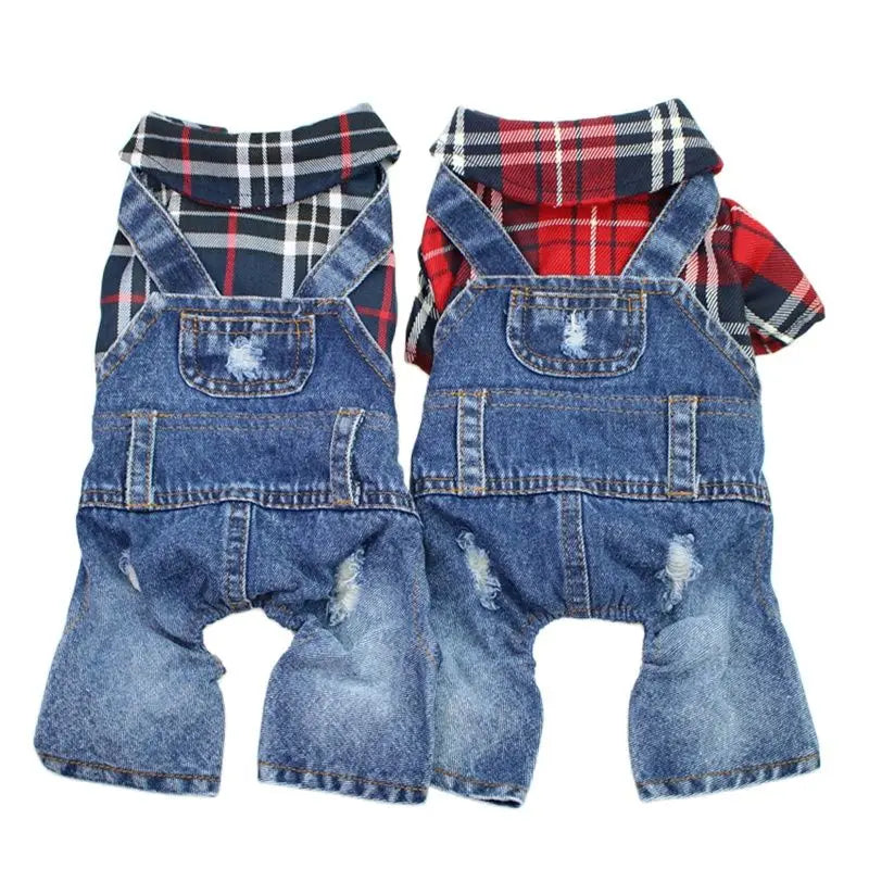 Hund Katze Denim Plaid Jumpsuit Hoodie Haustier Welpen Jean Jacke Frühling/Herbst Kleidung Bekleidung 4 Farben