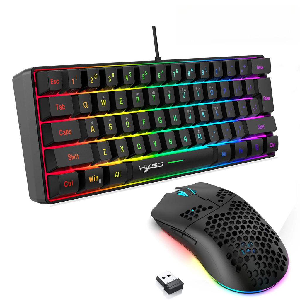 Hot sale 60% mini portable gaming keyboard and mouse combos wired keyboard ergonomic RGB backlit wireless mouse for laptop game