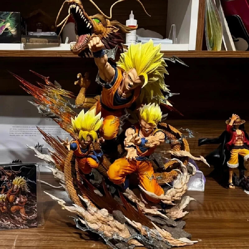 Dragon Ball Anime Super Saiyan Dragon Fist Super Three Goku Father And Son Model Handmade Ornament Statue Collection Toy Gift