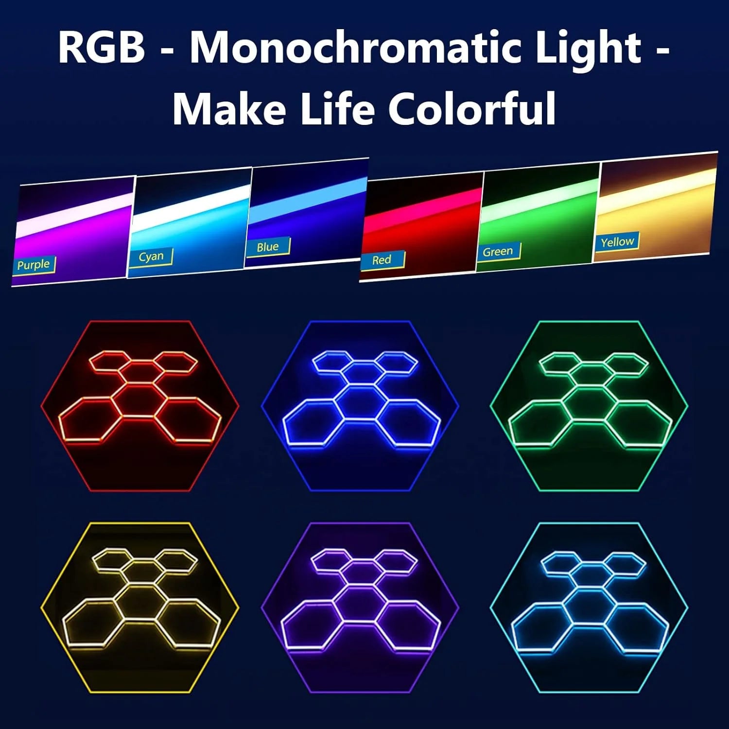 RGB Hexagon LED Lighting Colorful Change Dimming Deco Light for Car Garage Gym Party Club Stage Gaming Sound pickup Wall Ceiling