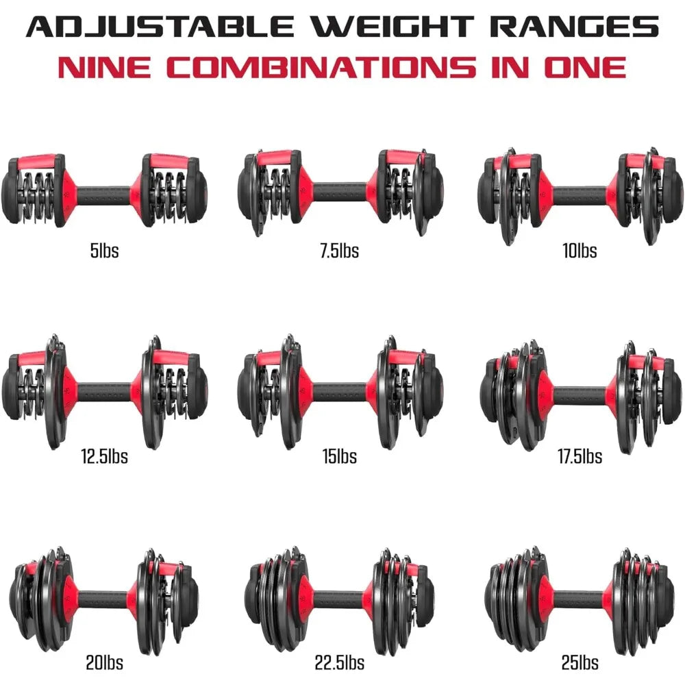 Versatile 9-in-1 Adjustable Dumbbells, 25 lbs Capacity, Increments of 2.5 lbs, Ideal for Home Gym Workouts