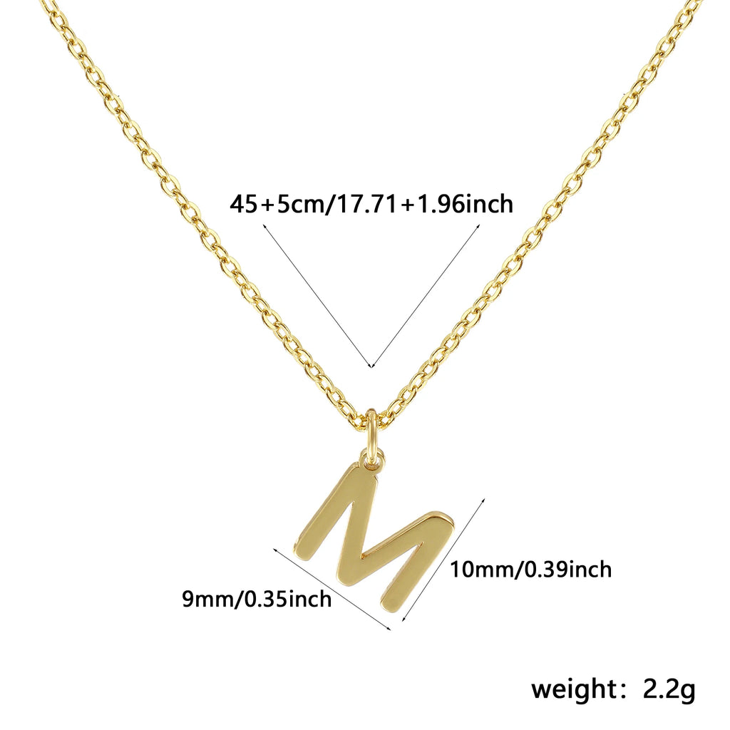 Brass " A-Z " Minimalist Capital Pendant Necklace 18K Real Gold Plated Alphabet Initial Letter Name Jewelry For Women Gift