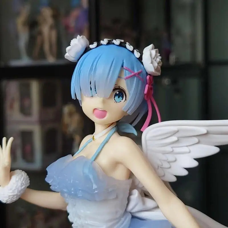 Bandai Japanese Version Megahouse Re Zero Angel Rem Figure Pvc Anime Collectors Home Display Detailed High Quality Collectible