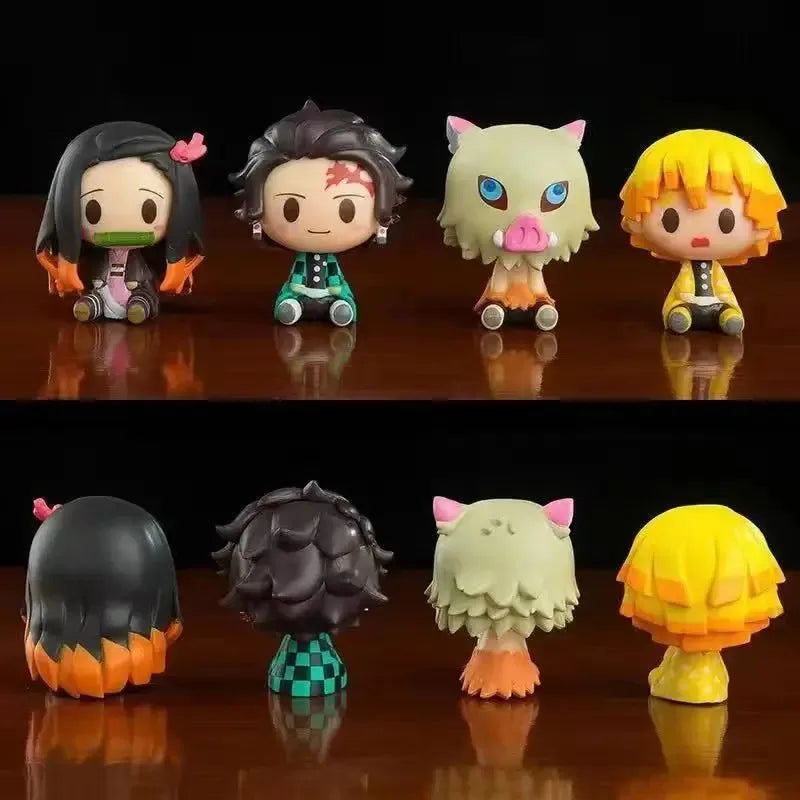 4PCS/Set Anime Demon Slayer Figure Nezuko Tanjirou Zenitsu Mini Figurine Action Figure PVC Model Doll Collection Toy Gift Kids
