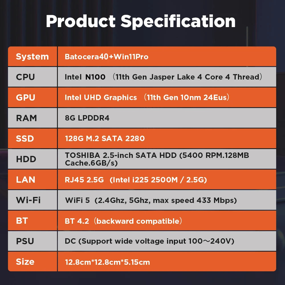Retro-Videospielkonsole WIN 11 Pro &amp; Batocera OS N100 MINI PC Box 2TB Festplatte 52000+ Spiele 80+ Emulatoren für PS3/PS2/PS1/WII
