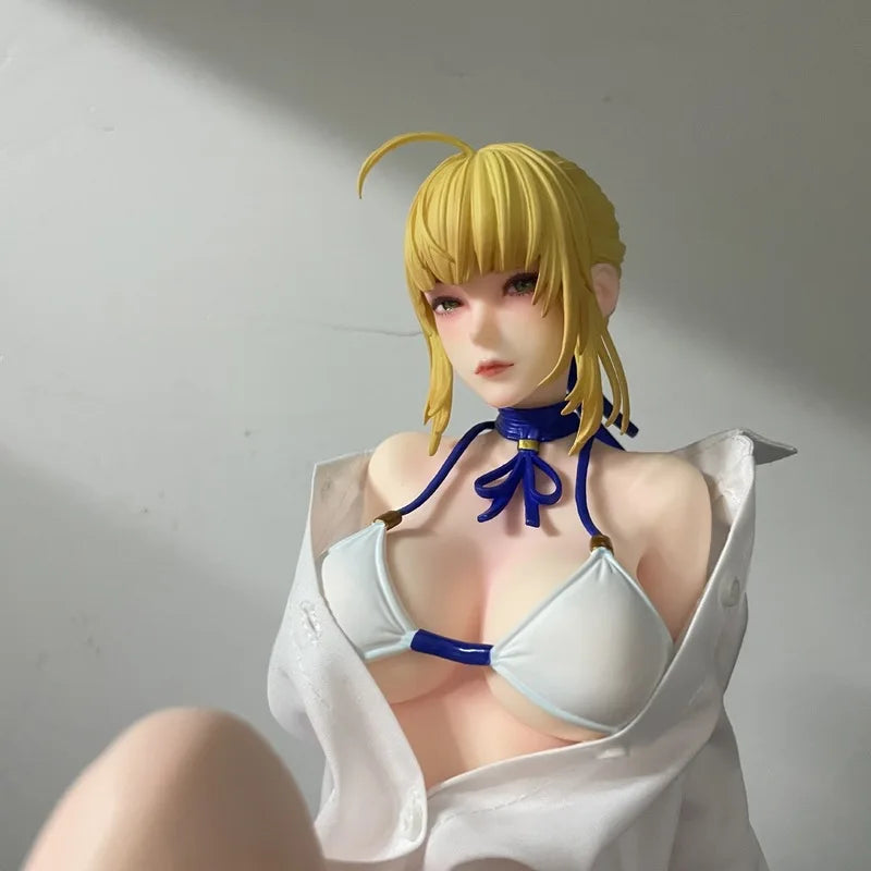 Anime Figure Saber Artoria Pendragon GK Sitting Pvc Statue Two Dimensional Beauty Model Desktop Decoration For Anime Collectors