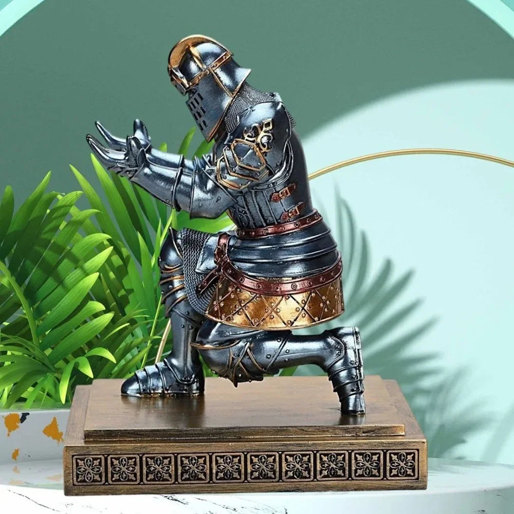 Medieval Armor Knight Resin Statue Pen Holder Pen Stand Ornament Home Room Office Decoration，Holding Sword Knight Sculpture Gift