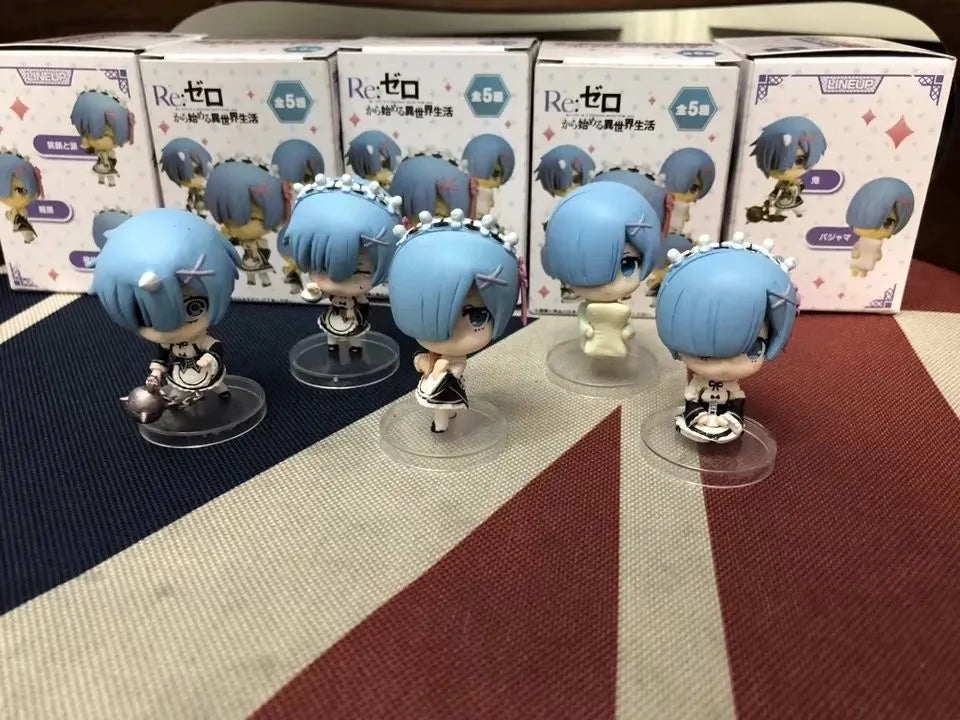 Anime Figure Rem Ram Emilya Cuter Case Model Q Version Collectible Static PVC Model from Zero Begining in Another World Life