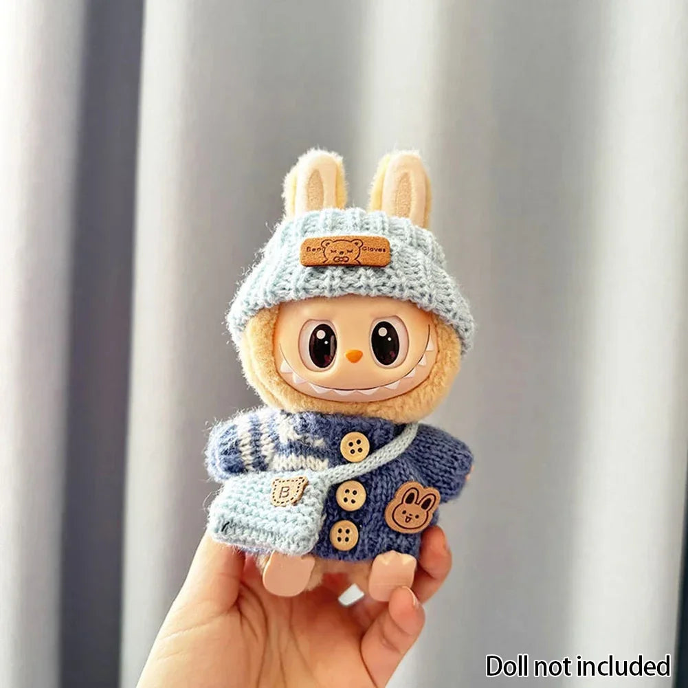 For 15-17 cm v1v2 Labubu Clothes outfit Labubu Sitting Party Bear Label Scarf Hat Bag Dolls Accessories Cute Decoration