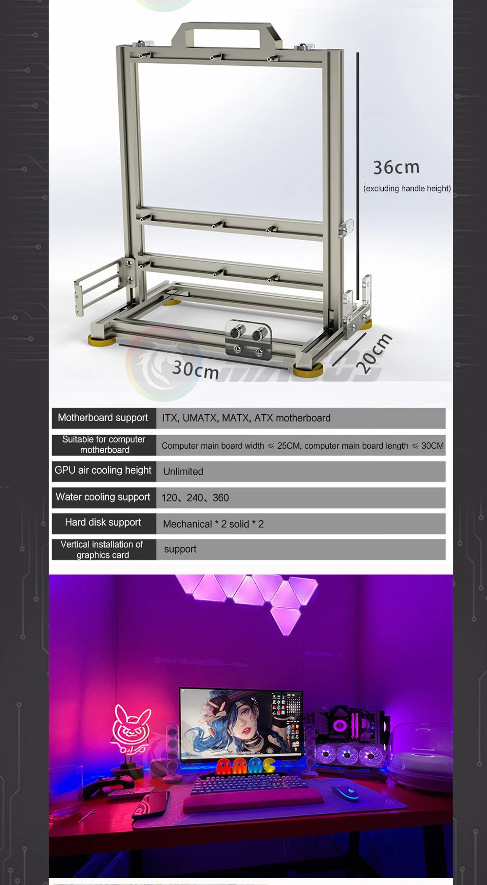 DIY Gamer Schrank MOD ITX MATX PC Fall Open Frame Aluminium Kreative ATX Turm Desktop Gaming Computer Chassis Rack