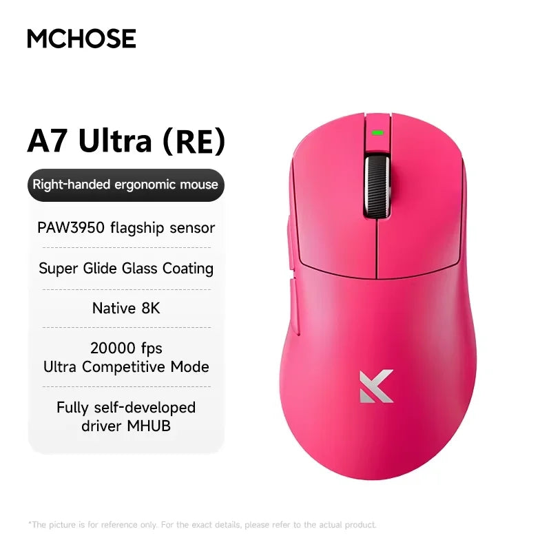 MCHOSE A7 Ultra Wireless Gaming Mouse Pixart3950 High-Precision Sensor Lightweight Design 8000Hz Polling Rate Realtek Master