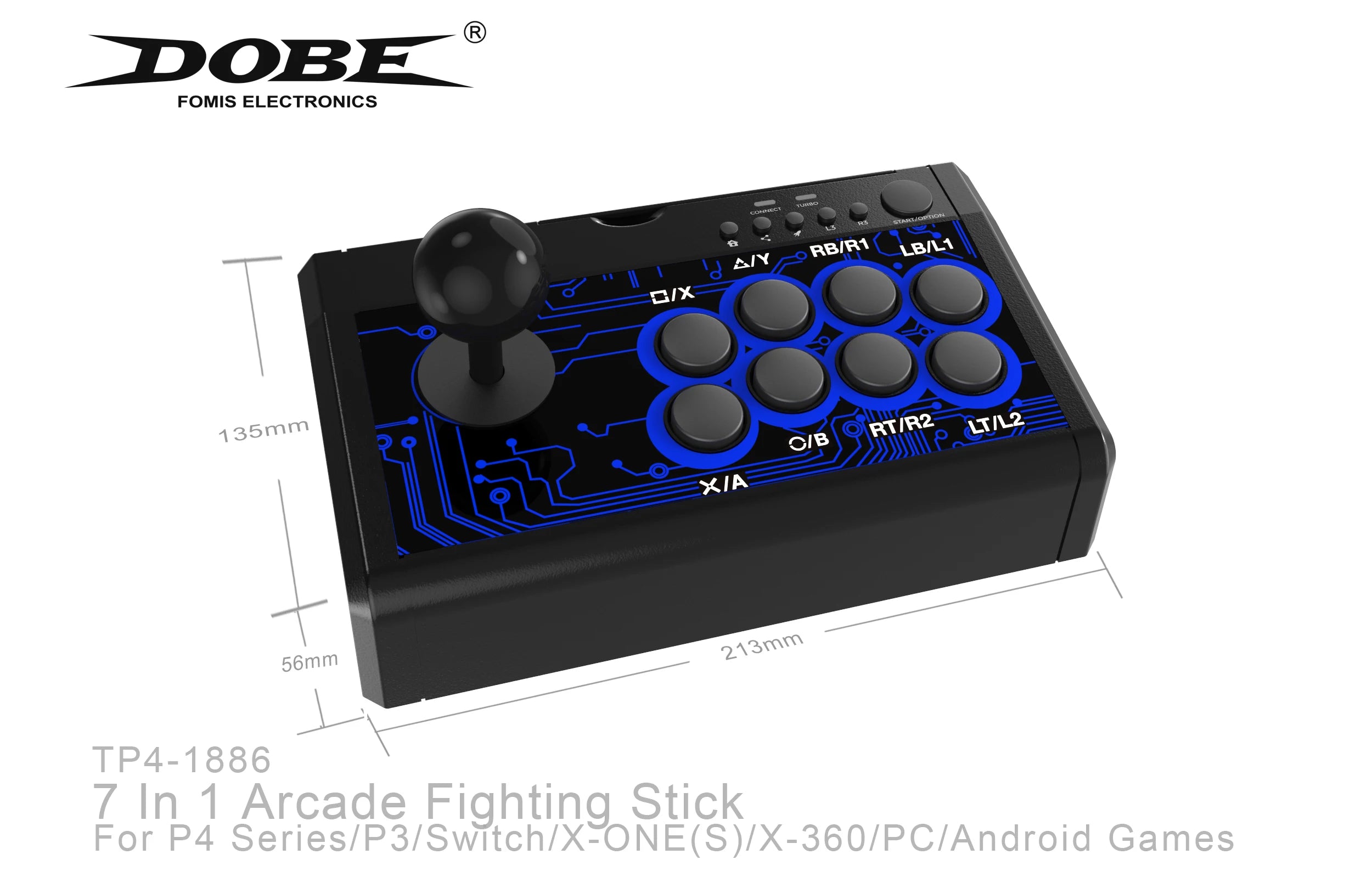 DOBE 7 In1 USB Arcade Fight Stick Street Fighting Joystick Controller for PS3 / PS4 / XBOX ONE / XOBX 360 / PC / Android /Switch