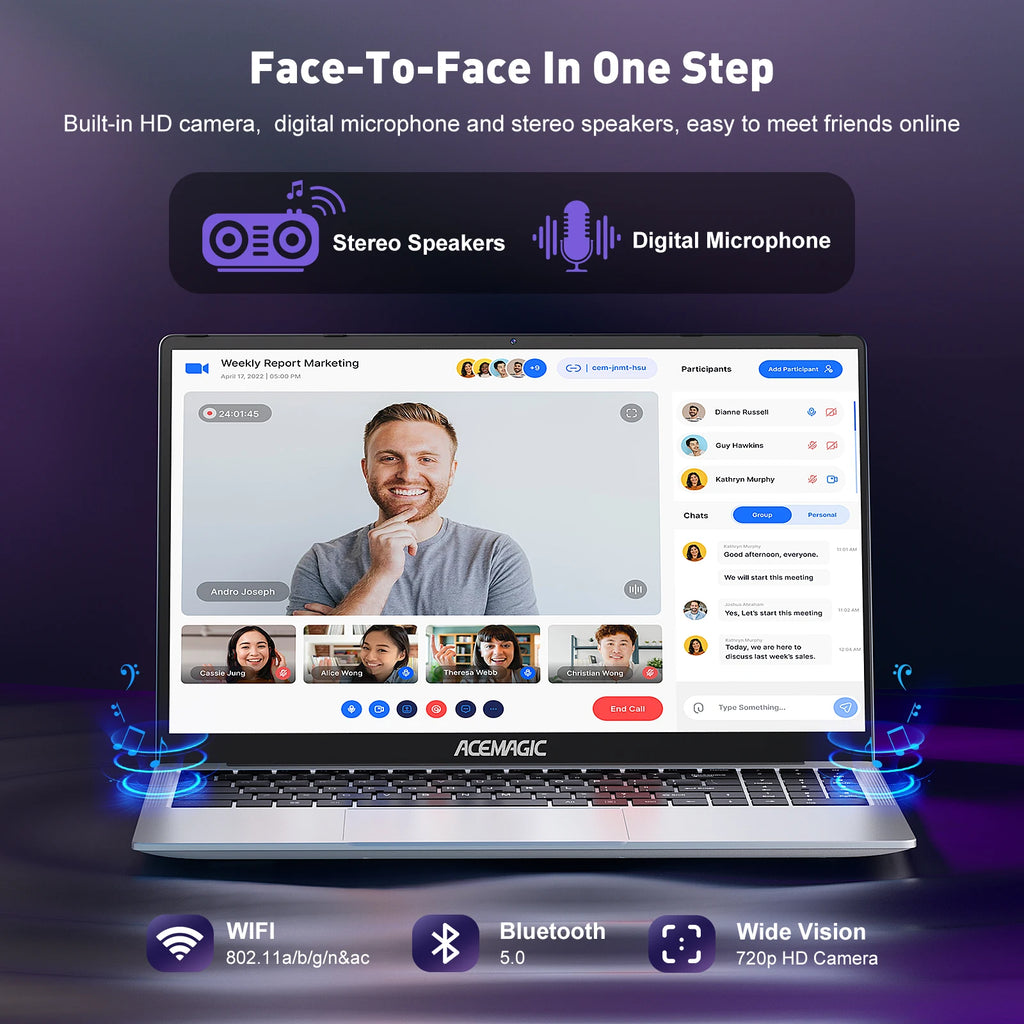 ACEMAGIC 15,6" Ultra Slim Laptop 16GB RAM 512GB SSD Intel N97 Notebook Gamer 1920*1080 Display Büro Studie Computer Windows 11