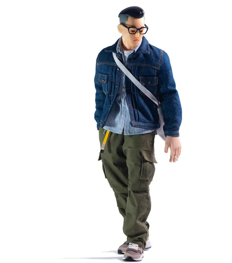 Limited Edition 1/6 Men Soldier Street Trend Blue Cowboy Boy Classic Long Sleeve Denim Coat Striped Shirt 12" Action Figure Toys