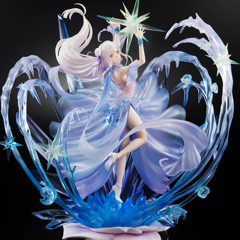 Anime Re:zero Starting Life In Another World Emilia Crystal Dress Ver. 1/7 Complete Pvc Action Figure Model Light Up Gifts Toys