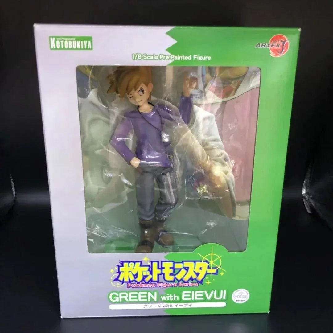 Anime Pokemon Gary Oak Green with Eievui Eevee PVC Action Figure Game Statue Collectible Model Kids Toys Doll Gifts 21cm