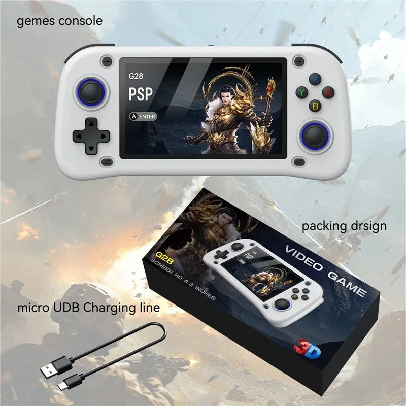 NEW G28 Retro Handheld Game Console Joystick 4.3 Inch HD IPS Screen Portable Pocket Video Player R36s 64GB 128GB Games Kid Gift