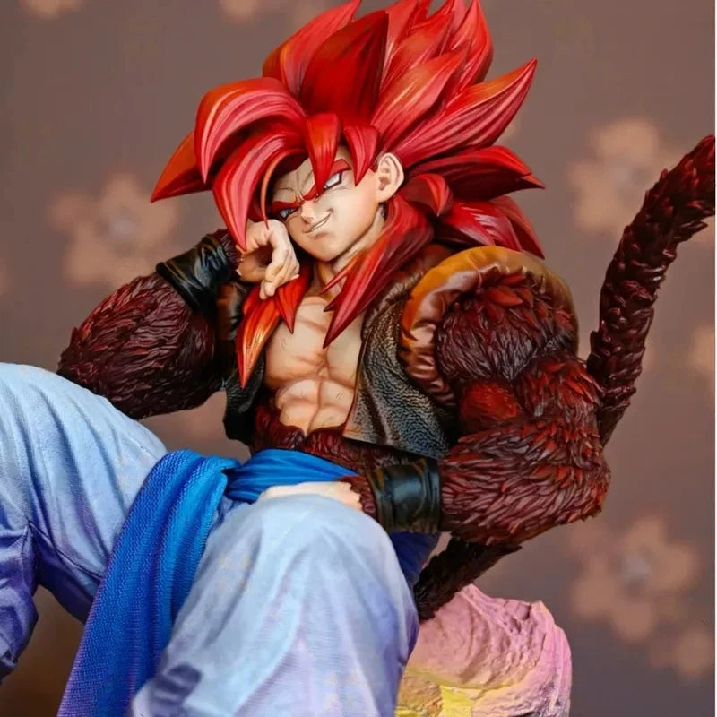 JG  FXW Super Saiyan 4 Gogeta Figure Dragon Ball Anime Sitting Pose Statue With Rock Base Collectible Gift For Fans