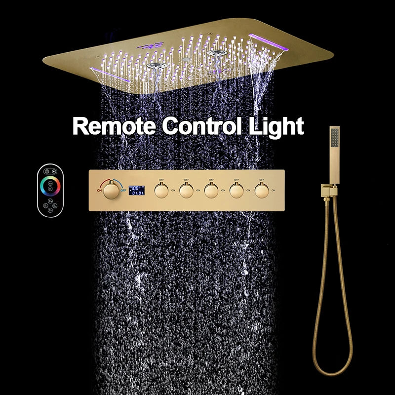 M Boenn 5 Functions Brushed Gold Shower System Set Concealed Bathroom Faucet Hot Cold Showers Mixer Ceiling Shower Head Rainfall