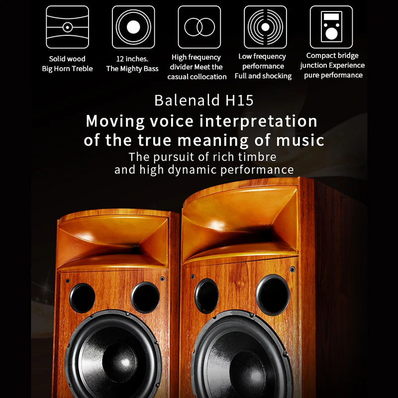 Balenald speaker H15 fever-grade bookshelf speaker solid wood horn 12-inch speaker ND68 and X9 amplifier hifi combination audio