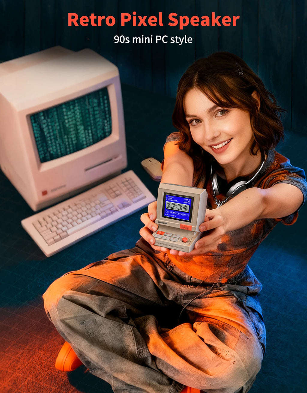 Divoom MiniToo Pixel Retro Bluetooth Speaker, App Control Clock & Alarm, White Noise, Portable Cute Desk Speaker Gift