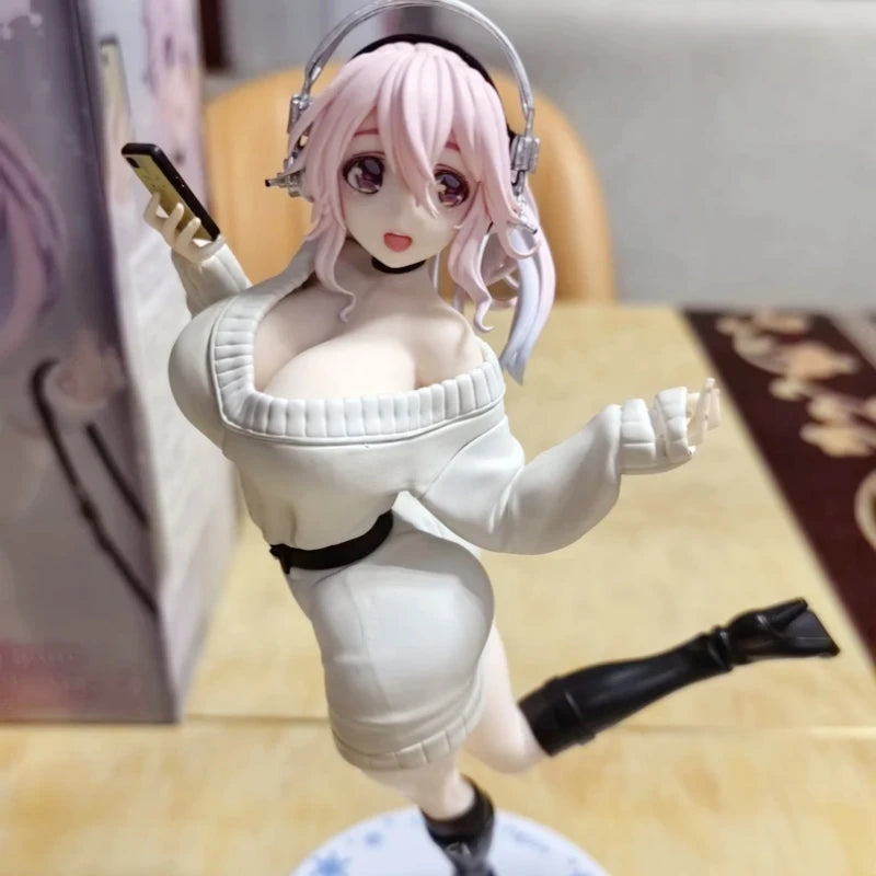 Hot Furyu Trio-Try-It Super Sonico Winter Memories Figure Cute Anime Display Sweater Statue Premium Collectible Models Toy Gifts