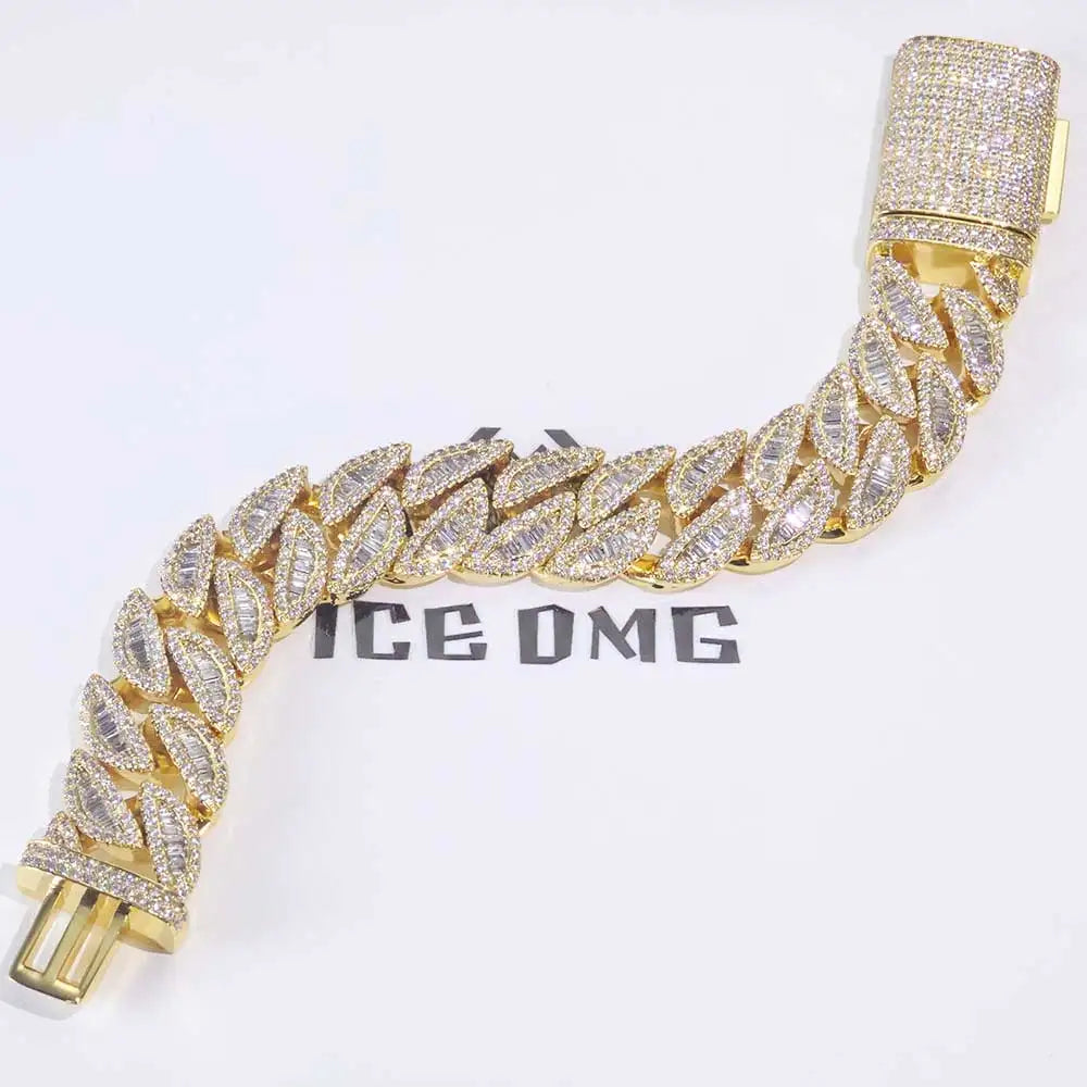 ESKEEM Luxus-Hip-Hop-Armband, 20 mm, kubanische Kette, komplett mit Iced Out, gemischtem Baguette, rundem Zirkonia-Inlay